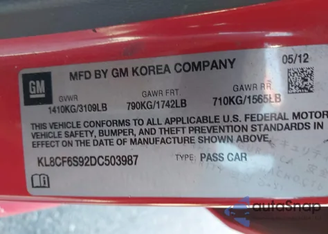 2013 Chevrolet Spark 2Lt Auto z USA, uszkodzony, nr VIN KL8CF6S92DC503987